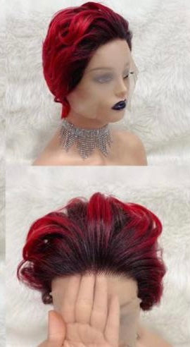 Lace Front Ear to Ear Pixie Wave Wig in Red or Black